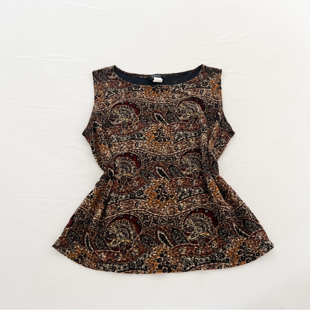 MSK Paisley Sleeveless Blouse - Black and Brown